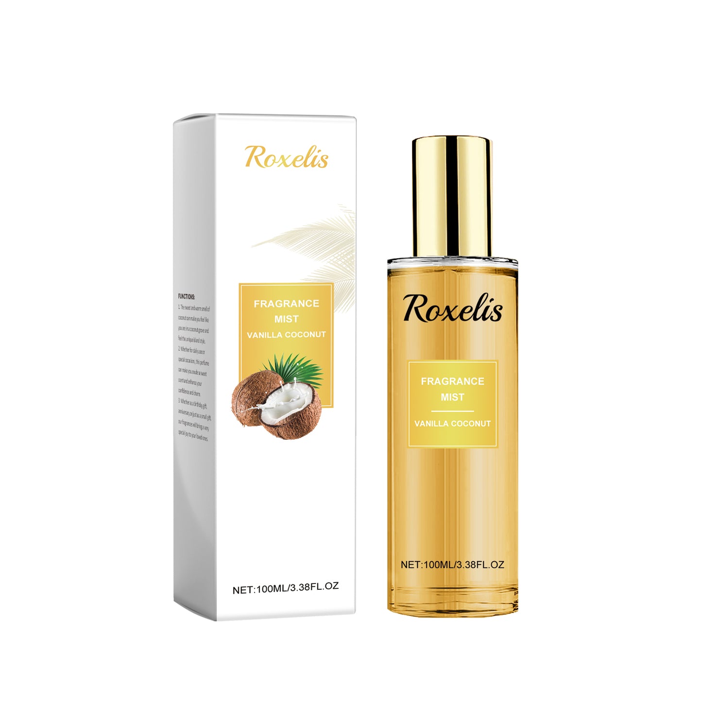 Roxelis Vanilla Coconut Fragrance Spray Long Lasting Fragrance Refreshing Body Spray Floral Fruit Fragrance Refreshing Body Fragrance